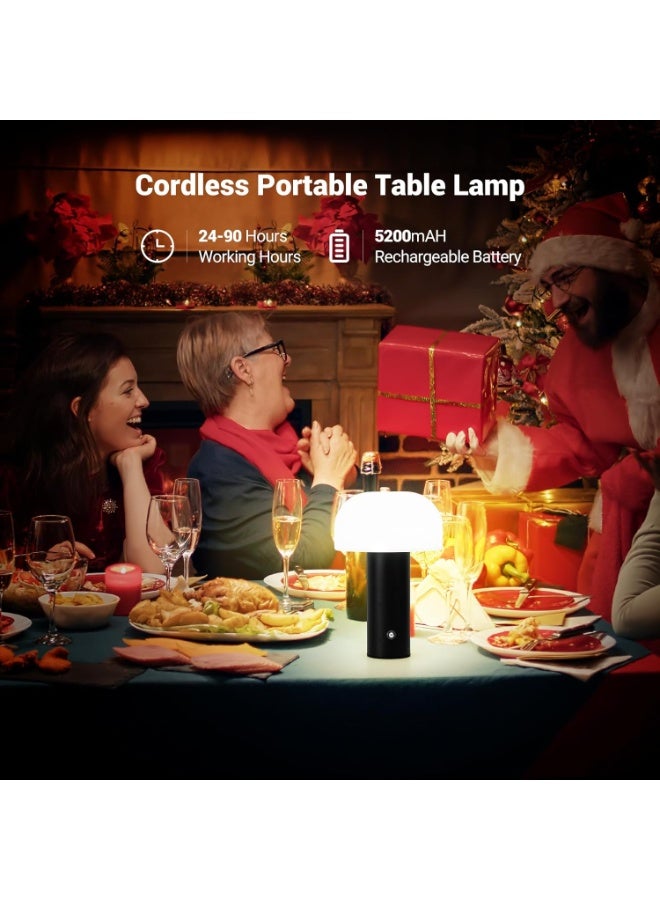 Portable cordless table lamp in a modern black design, 5200mAh battery lasting 24-49 hours, touch control for 3 color temperatures (warm 3000K, natural 4500K, white 6000K) and dimming, ideal for the kitchen, bedroom, camping or as a gift. - Image 4
